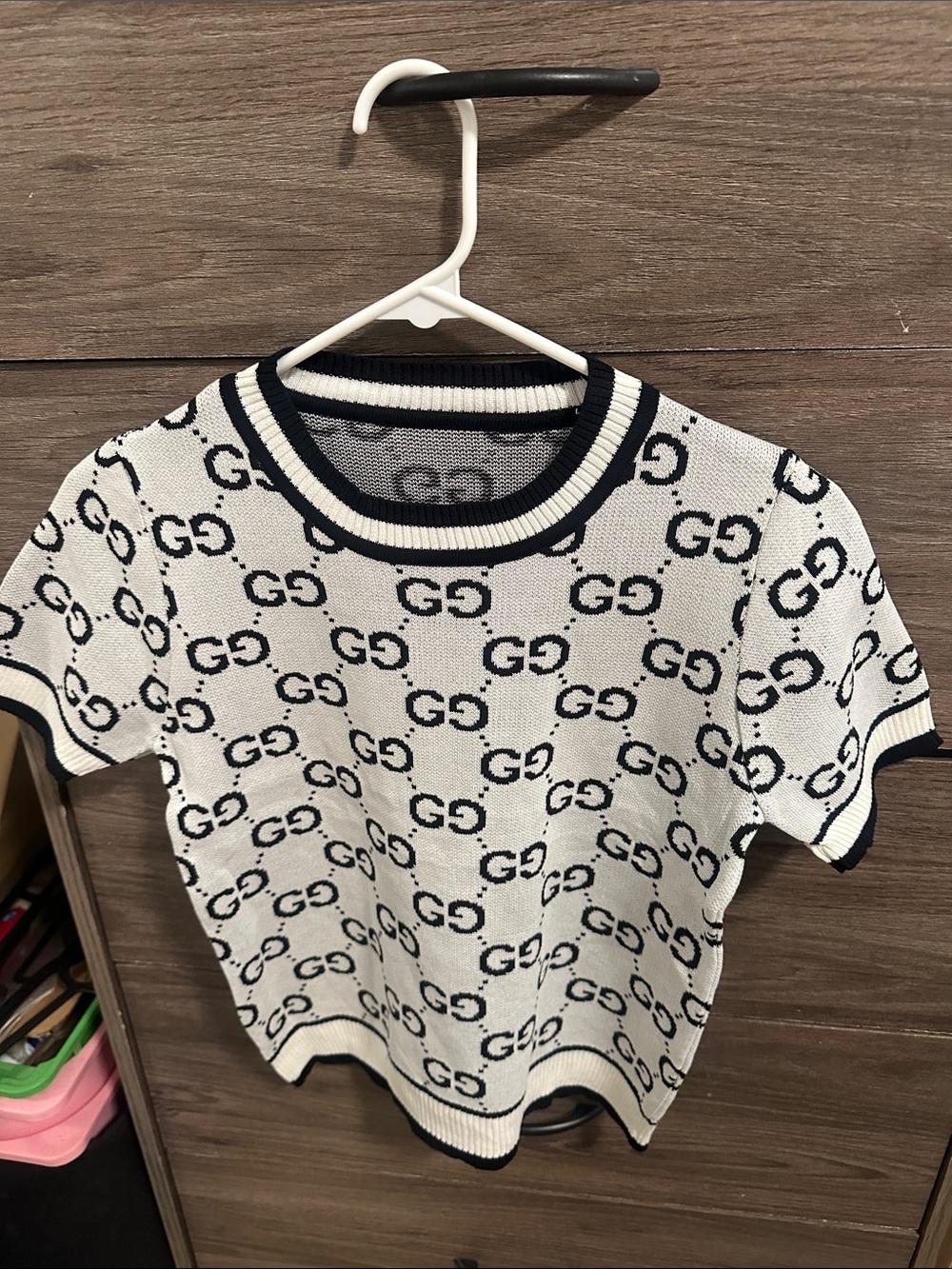 White & black Short Sleeve Knit Top size S